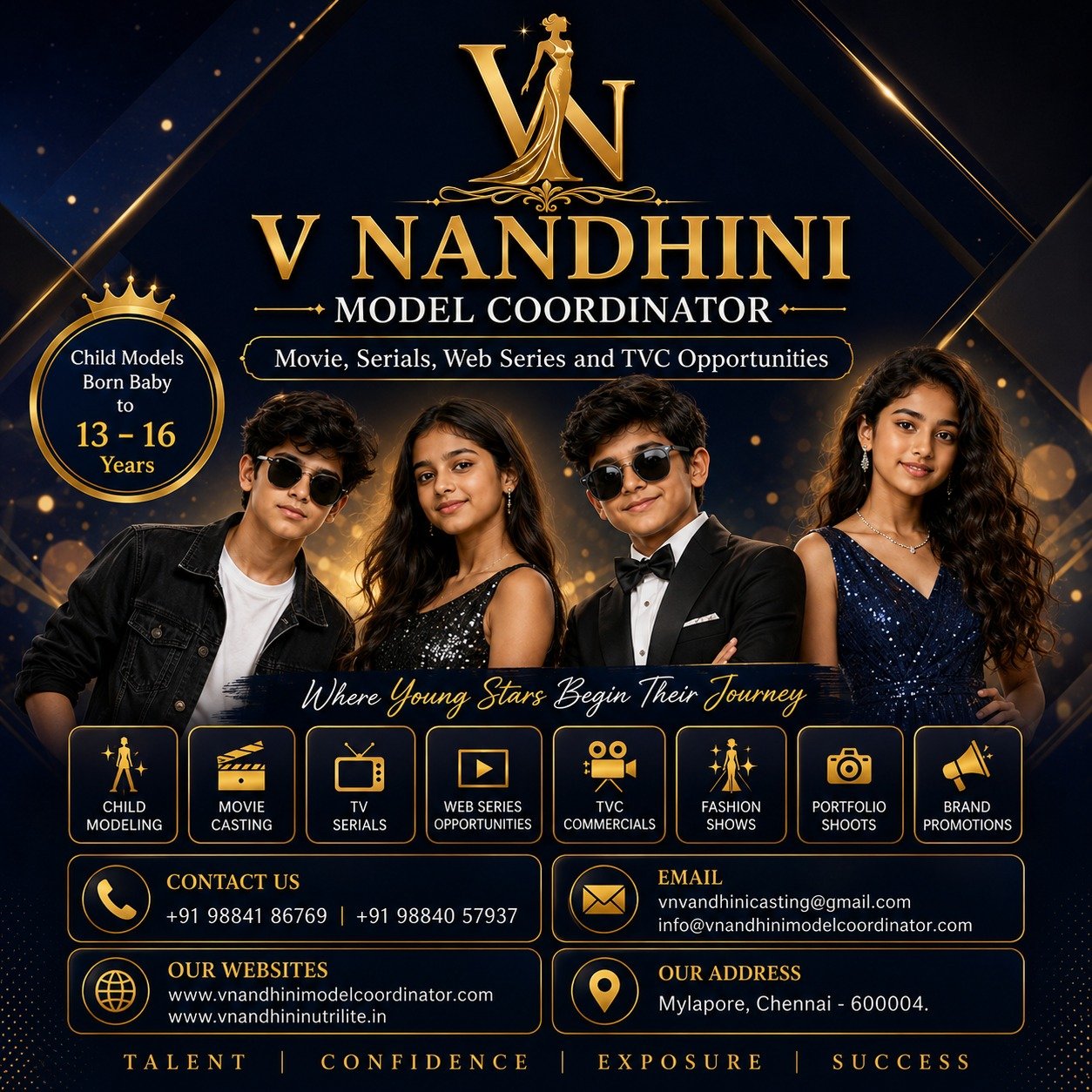 V Nandhini Model Coordinator Family Kids Senior Citizen Casting Call Chennai